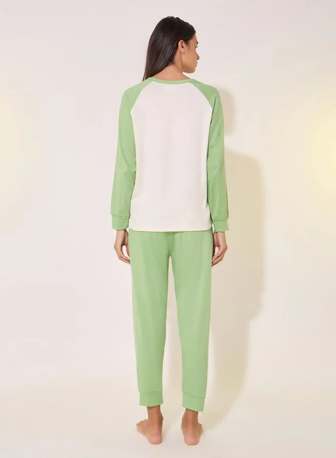 Take Two Graphic Print Reglan Sleeve Round Neck T-Shirt & Pyjama Set