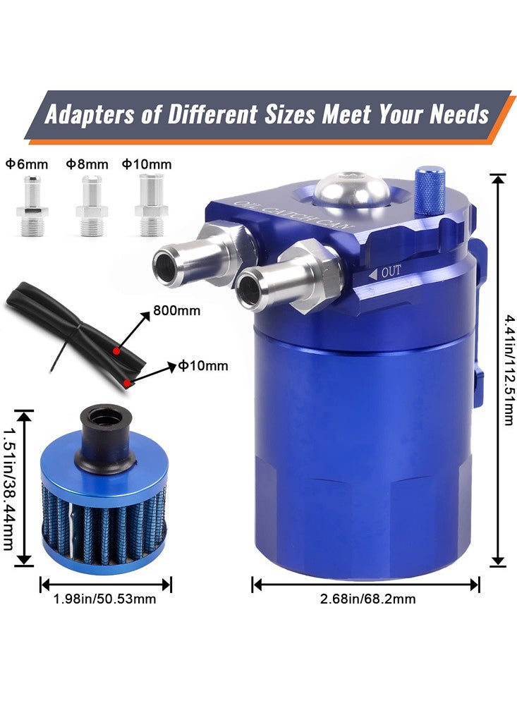 Universal Oil Catch Can Tank Kit Polish Baffled Reservoir with Breather Filter with 3/8" Fuel Line, Aluminum, Black, 400ml