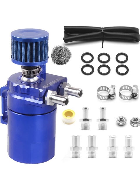 Universal Oil Catch Can Tank Kit Polish Baffled Reservoir with Breather Filter with 3/8" Fuel Line, Aluminum, Black, 400ml