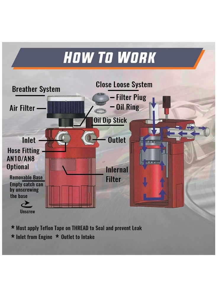 Universal Oil Catch Can Tank Kit Polish Baffled Reservoir with Breather Filter with 3/8" Fuel Line, Aluminum, Black, 400ml