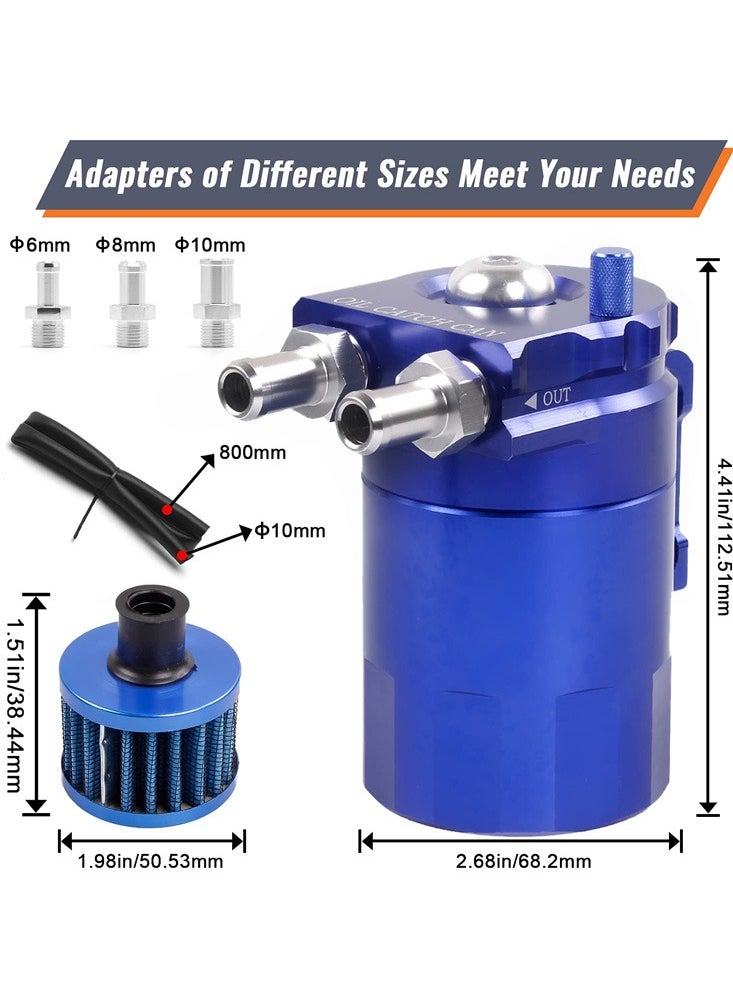 Universal Oil Catch Can Tank Kit Polish Baffled Reservoir with Breather Filter with 3/8" Fuel Line, Aluminum, Black, 400ml