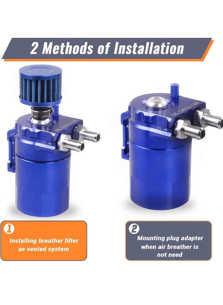 Universal Oil Catch Can Tank Kit Polish Baffled Reservoir with Breather Filter with 3/8" Fuel Line, Aluminum, Black, 400ml