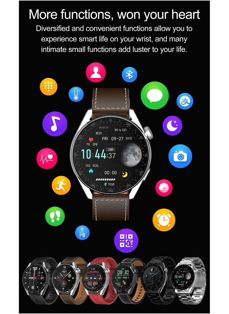 بي إس إن إل - ساعة ذكية SK13 Plus تعمل بالبلوتوث تعمل باللمس بالكامل مع مساعد صوتي مدعوم بالذكاء الاصطناعي مقاس 46 مم بحزام جلدي أسود - Image 1