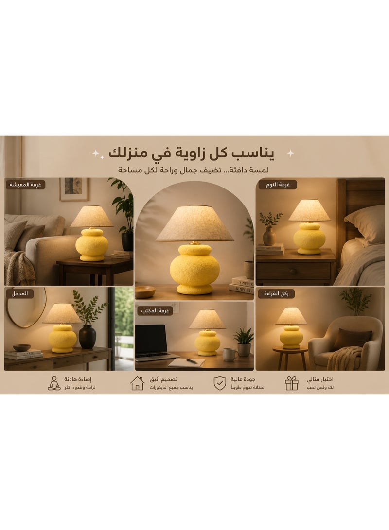 كالدا أباجورة مكتب سيراميك مصنوعة يدوياً من "كالدا بيبل" – قاعدة طمي طبيعي بتصميم مودرن – شابوه قماشي أنيق لإضاءة دافئة مريحة – ديكور حرفي فريد لغرفة النوم وغرفة المعيشة - Image 3