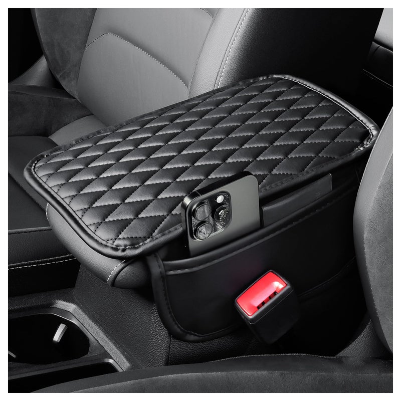 carleef Arm Rest Cover for CarLeatherMemory Foam Center Console Cover with Storage BagsUniversal Middle Console Cover Car Accessories Interior for Most Car Center Consoles Black - Image 2