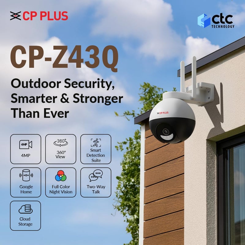 CP PLUS كاميرا CCTV خارجية بدقة 4MP | دوران وميول 360° | رؤية ليلية ملونة كاملة | كشف البشر | تتبع الحركة | صفارة إنذار مدمجة | تقنية CTC Cyber Secure | أليكسا و OK جوجل | CP-Z43Q - Image 2
