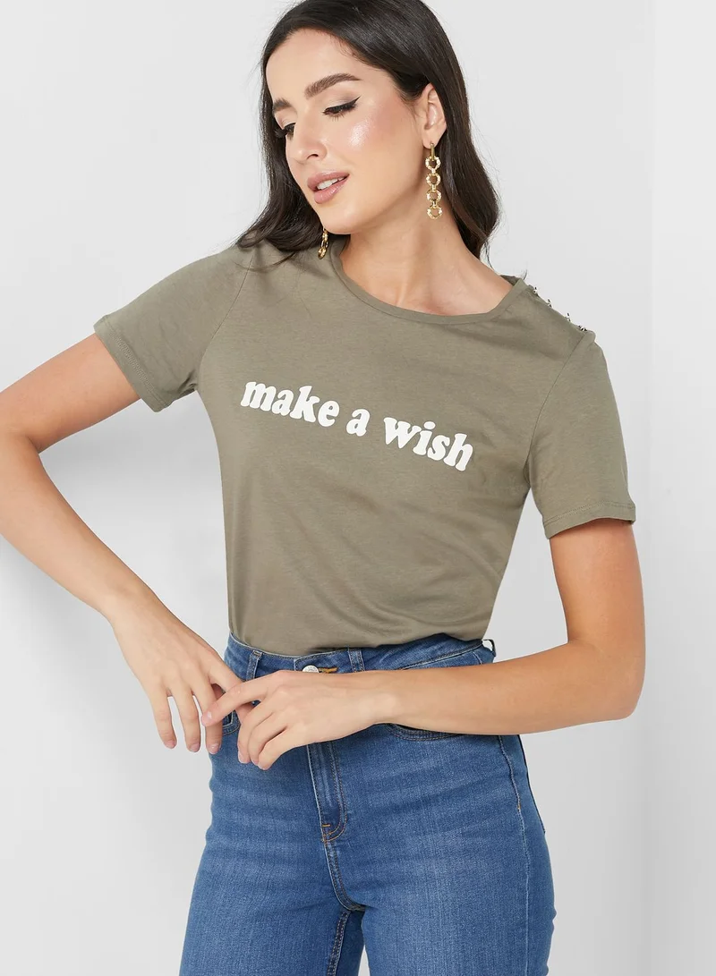 VERO MODA Slogan Round Neck T-Shirt