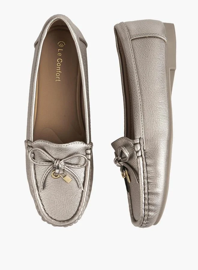لو كونفورت Textured Slip-On Loafers With Bow Detail