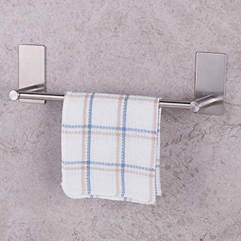 JS Stainless Steel Sliver Towel Bar 30cm 11.8 inch - Waterproof Rustproof Self Adhesive Towel Rack Wall Mounted Sticky Bath Towel Holder for Bathroom Kitchen Apartment Hotel - Image 3