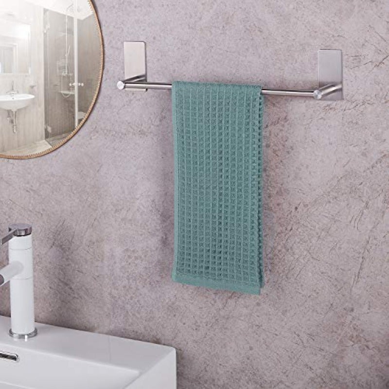 JS Stainless Steel Sliver Towel Bar 30cm 11.8 inch - Waterproof Rustproof Self Adhesive Towel Rack Wall Mounted Sticky Bath Towel Holder for Bathroom Kitchen Apartment Hotel - Image 5