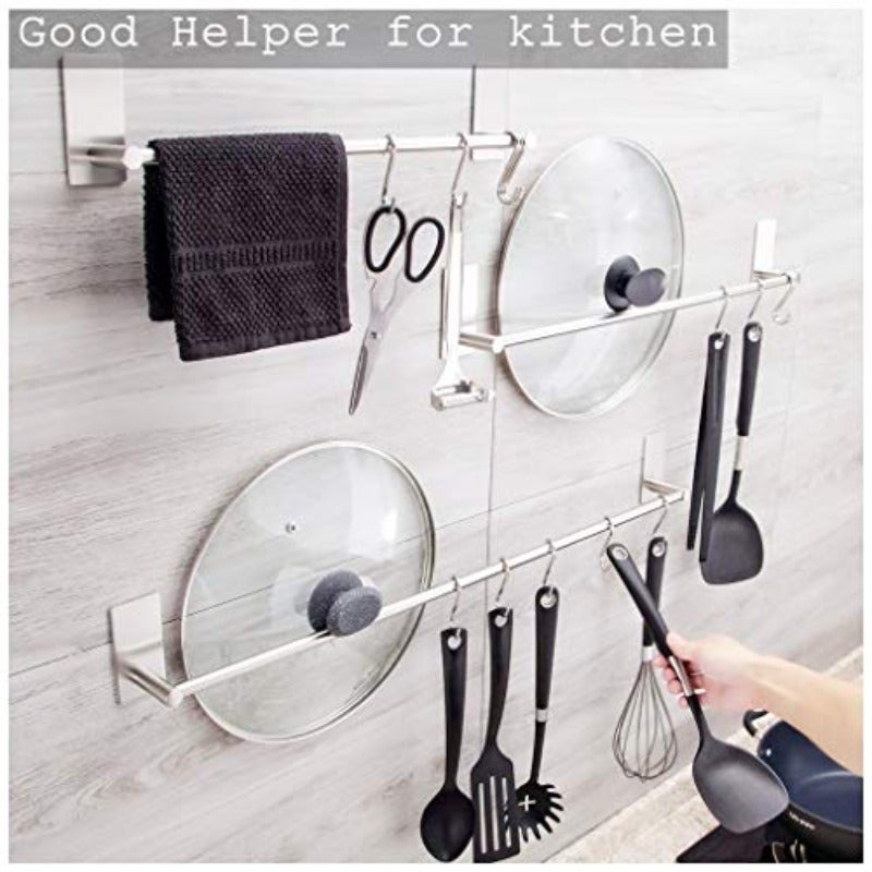 JS Stainless Steel Sliver Towel Bar 30cm 11.8 inch - Waterproof Rustproof Self Adhesive Towel Rack Wall Mounted Sticky Bath Towel Holder for Bathroom Kitchen Apartment Hotel - Image 4