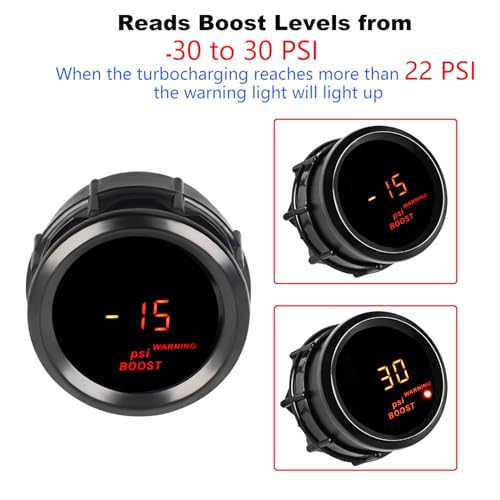 Waterwich عداد قياس ضغط التيربو WATERWICH 2 بوصة 52 مم 30 PSI DC12V مع مستشعر ضغط للسيارة والشاحنة والمركبات البحرية - Image 2