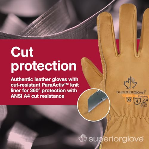 Superior Glove Endura Cut and Water Resistant Leather Work Gloves for Men & Women – 378GOBKL Medium (Pack of 1 Pair) - Image 2