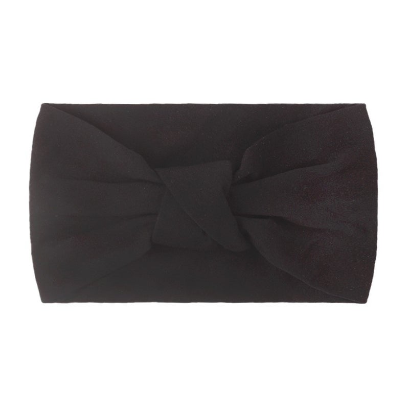 Generic European and American Spring New Childrens Headwear Baby Solid Color Nylon Knot Wide Side Headscarf Baby Hair Belt Black