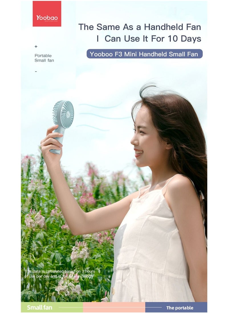 Yoobao - Yoobao Small Electrical Fan Usb Rechargeable Handheld,6000mah Big Capacity 3 Level Wind Mini Desktop Fan,Blue - Image 1