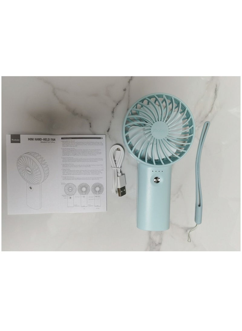 Yoobao - Yoobao Small Electrical Fan Usb Rechargeable Handheld,6000mah Big Capacity 3 Level Wind Mini Desktop Fan,Blue - Image 1