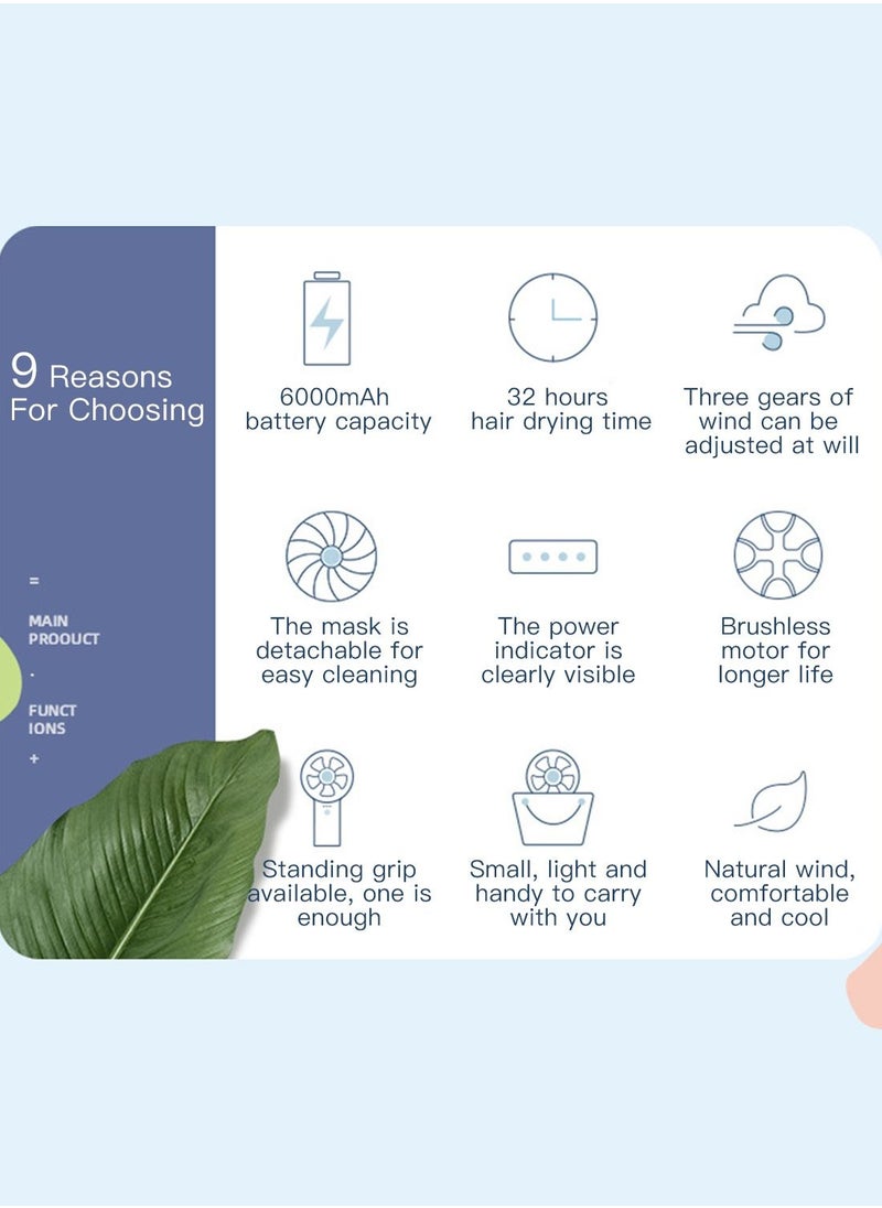 Yoobao - Yoobao Small Electrical Fan Usb Rechargeable Handheld,6000mah Big Capacity 3 Level Wind Mini Desktop Fan,Blue - Image 1