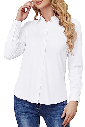 TOLOVIC Wrinkle Free Womens Button Down Shirts for Women Long Sleeve Stretch Business Office Formal Work Blouses Tops White - Image 2