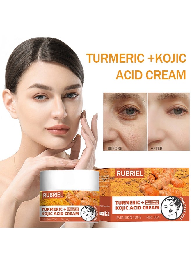 RUBRIEL Turmeric + Kojic Acid Cream,Soothes Wrinkles,Anti-Aging And Brightening,Brightens Skin,Removes Acne, Whitening, Lightening Spots 50g  - Image 1