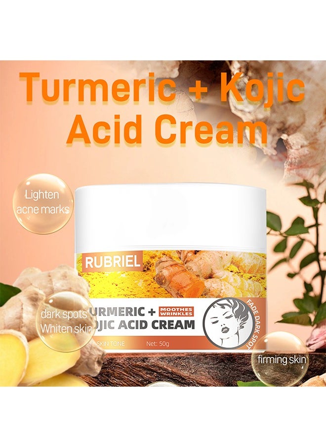 RUBRIEL Turmeric + Kojic Acid Cream,Soothes Wrinkles,Anti-Aging And Brightening,Brightens Skin,Removes Acne, Whitening, Lightening Spots 50g  - Image 2