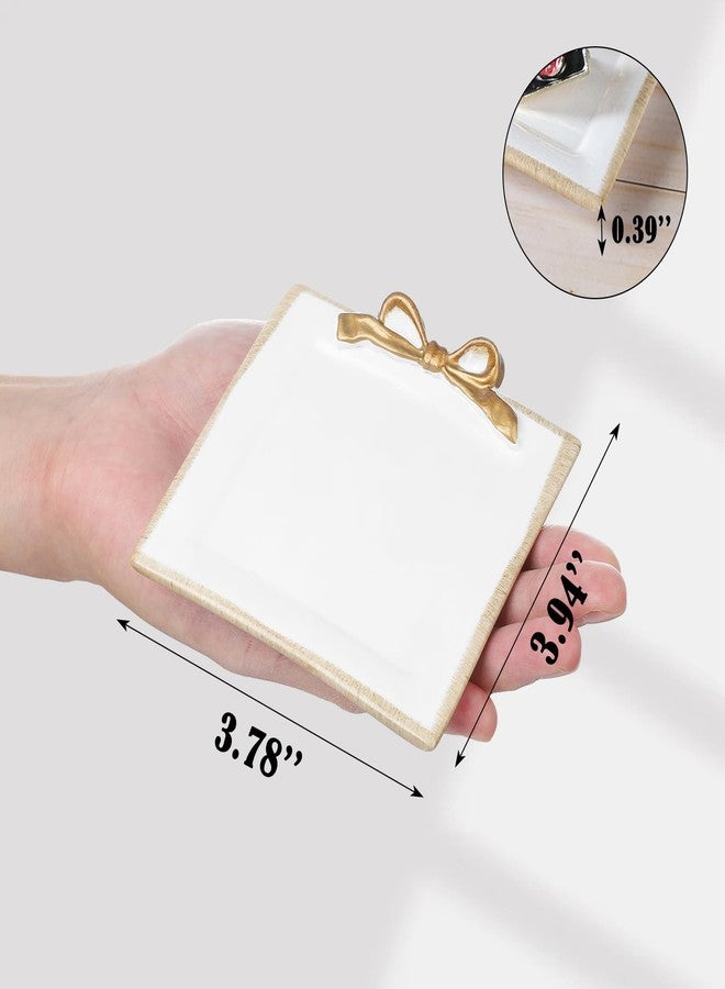IBWell 4 Inch Jewelry Tray for Home Decor Vintage Bow-Knot Trinket Dish for Bedroom Vintage Square Vanity Tray for Dresser White Jewelry Dish Tray for Rings Bracelets Earrings - Image 2