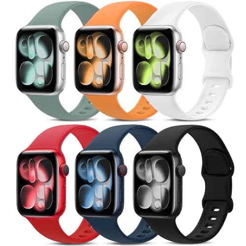 AMSKY 6 Pack Sport Bands Compatible with Apple Watch Band 38mm 40mm 41mm 42mm 44mm 45mm 49mm 46mm,Silicone Waterproof Strap for iWatch Apple Watch Series 11 10 9 Ultra 8 7 6 5 4 3 2 1 SE Women Men - Image 1