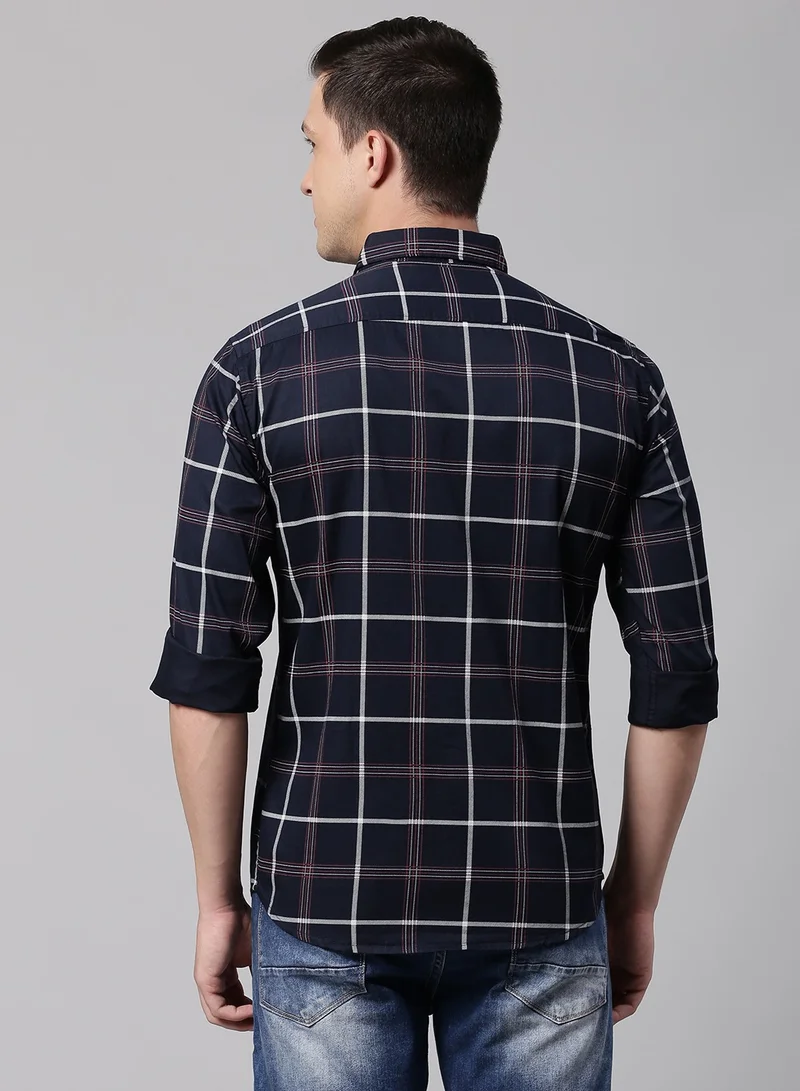 Dennis Lingo Slim Fit Navy Blue Casual Spread Shirt - 100% Cotton
