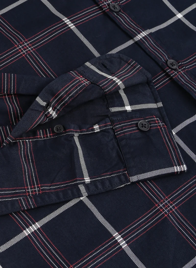 Dennis Lingo Slim Fit Navy Blue Casual Spread Shirt - 100% Cotton