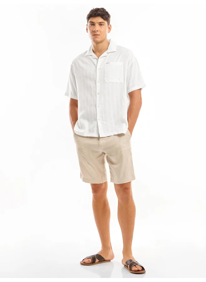 Beyoung White Half Sleeve Cuban Collar Shirt for Men