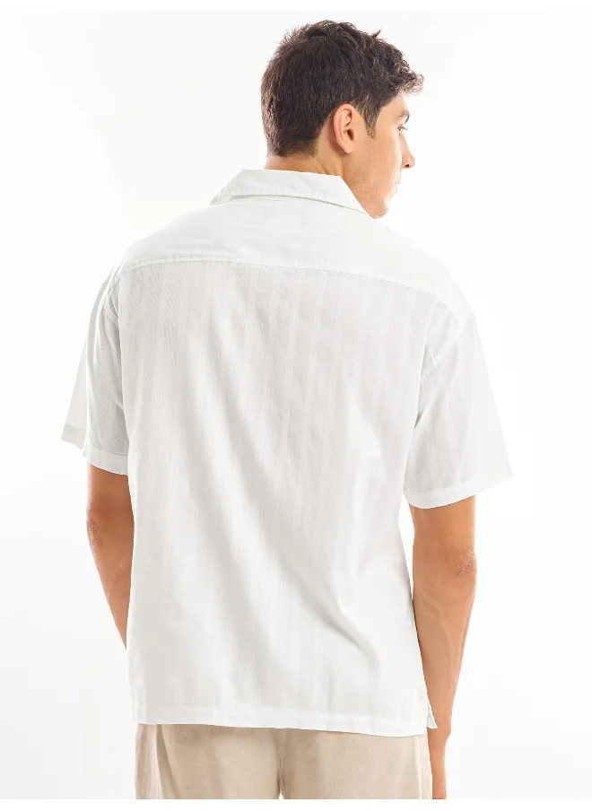 Beyoung White Half Sleeve Cuban Collar Shirt for Men