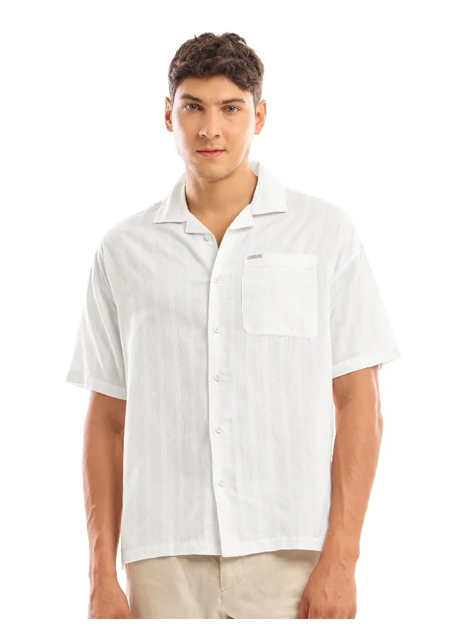 Beyoung White Half Sleeve Cuban Collar Shirt for Men