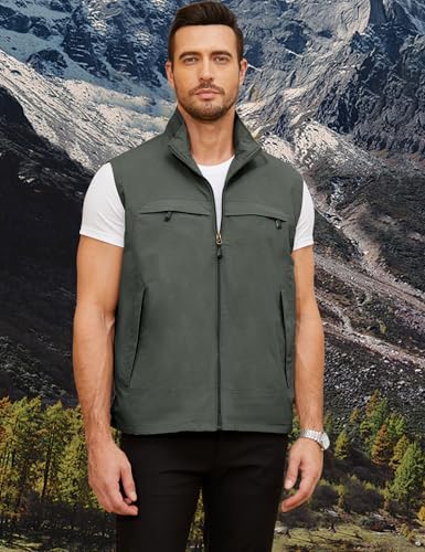 Gihuo Men' s Casual Outdoor Work Lightweight Travel Vest Sleeveless Jackets(Army-XL) - Image 3