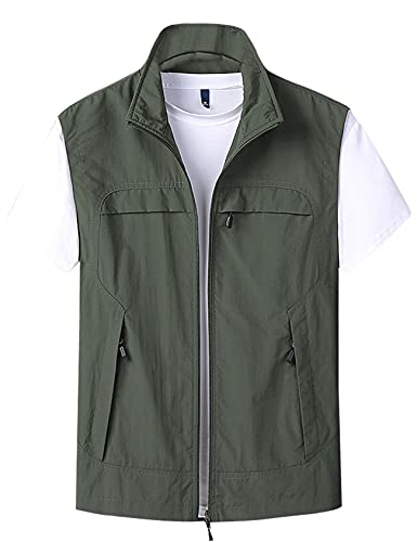 Gihuo Men' s Casual Outdoor Work Lightweight Travel Vest Sleeveless Jackets(Army-XL) - Image 1