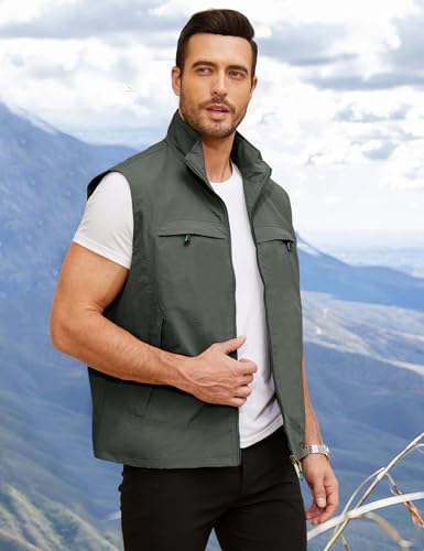 Gihuo Men' s Casual Outdoor Work Lightweight Travel Vest Sleeveless Jackets(Army-XL) - Image 2