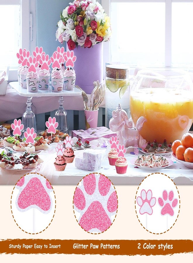 Alrhso 24 Pcs Pink Paw Print Cupcake Toppers Glitter Puppy Paw Cake Toppers Puppy Birthday Decorations Supplies for Birthday Party Cat Theme Party Cake (2 Styles) - Image 4