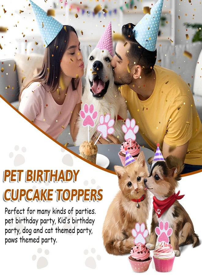 Alrhso 24 Pcs Pink Paw Print Cupcake Toppers Glitter Puppy Paw Cake Toppers Puppy Birthday Decorations Supplies for Birthday Party Cat Theme Party Cake (2 Styles) - Image 3