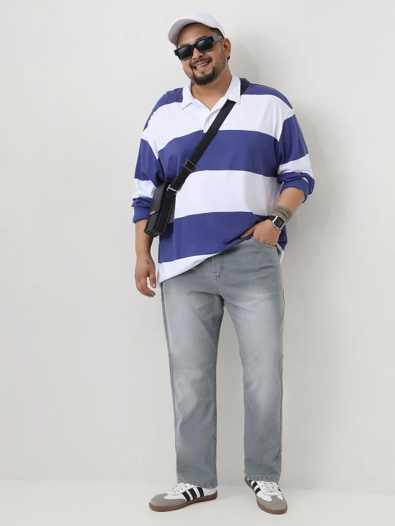 Urbano Fashion  Urbano Plus Men's Light Grey Straight Fit Washed Jeans Stretchable  | Best Price UAE