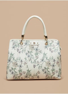 Women's Floral Print Tote Bag with Zip Closure and Top Handles