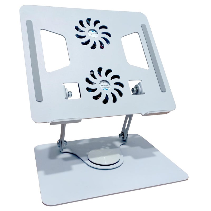 KRESHU Aluminium Tabletop Laptop Stand with Double Fan 360 Degree Rotating Adjustable Ergonomic Foldable Portable Laptop Universal Holder for Notebook Mac Book Laptops 25cmSilver