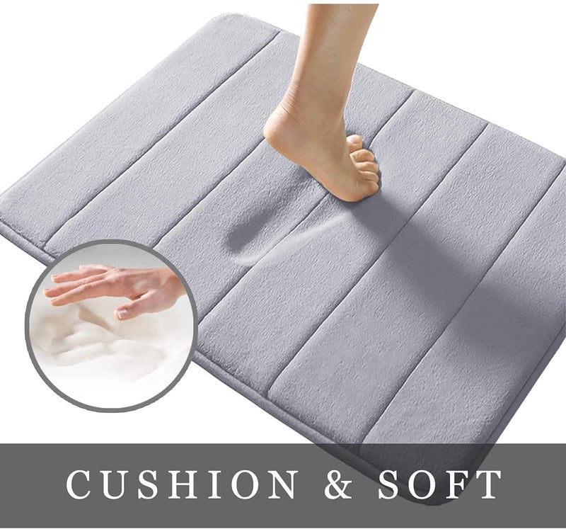 Cartshopper CARTSHOPPER Memory Foam Bathroom Door Mat 80 cm X 50 cm Coral Velvet Super Non-Slip Rapid Water Absorption Soft and Comfortable Easier to Dry Machine Wash Bathroom Mat, Gray - Image 2