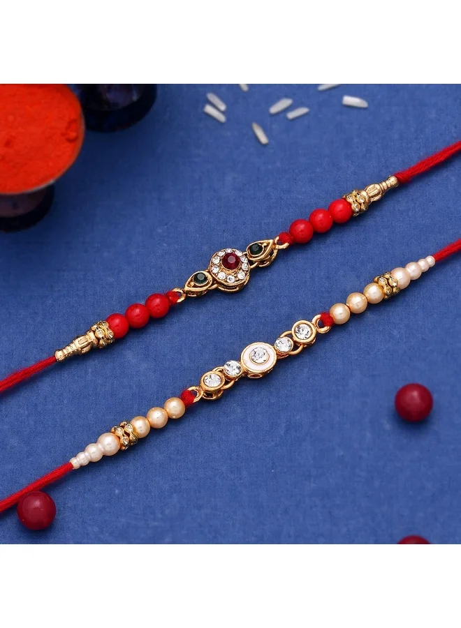 VOYLLA Set Of 2 Purple Floral Pearl Beads Studded Rakhi