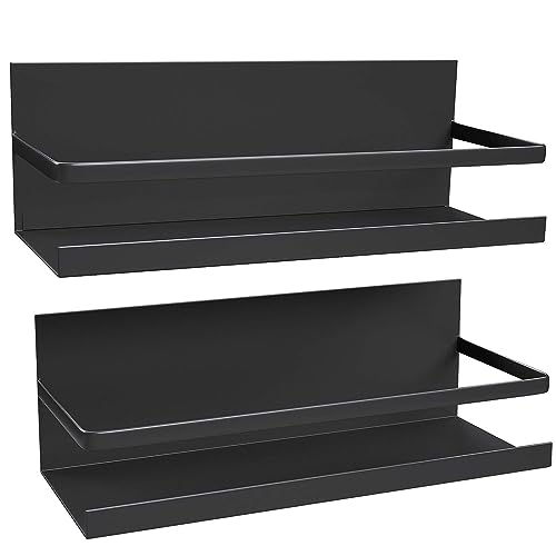 VINATOSLA Magnetic Spice Rack for Refrigerator,Spice Storage Fridge Shelf for Kitchen Organizer,Easy to Use,Drill free (Black, 2 Pack) - Image 1