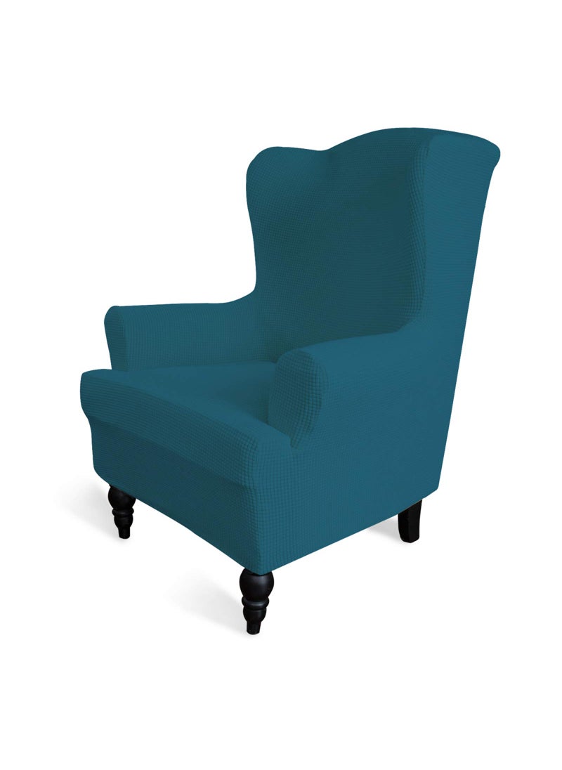 Easy-Going EasyGoing Stretch Wingback Chair Sofa Slipcover 1Piece Sofa Cover Furniture Protector Couch Soft with Elastic Bottom Spandex Jacquard Fabric Small ChecksWing ChairPeacock Blue 