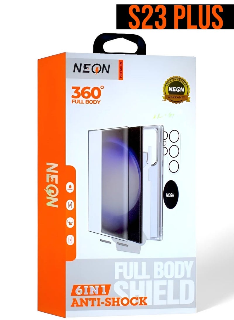 نيون  بكج الحماية الكاملة من Neon لسامسونج جالكسي اس 23 بلس (Samsung Galaxy S23 Plus) حماية قصوى ضد الخدوش والكسر (6in1)