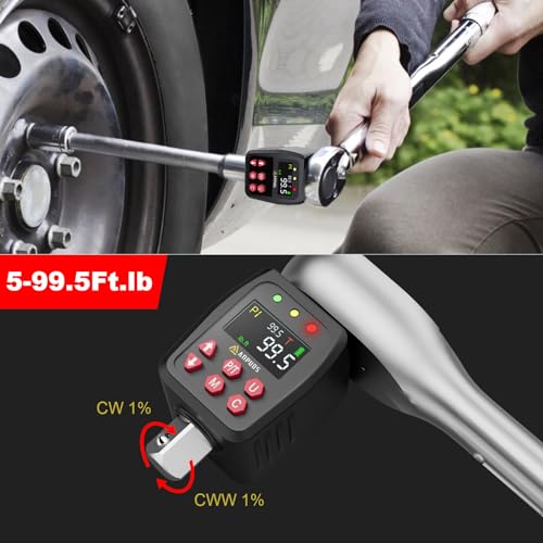ANPUDS 1/2" Digital Torque Adapter, 5-99.5Ft-lb/6.75-135Nm, Digital Torque Wrench Converter with ±1% Accuracy, Preset Value, Data Storage, Buzzer & LED Indicator, 3/8'' & 1/4'' Adapters for Motorcycle - Image 3