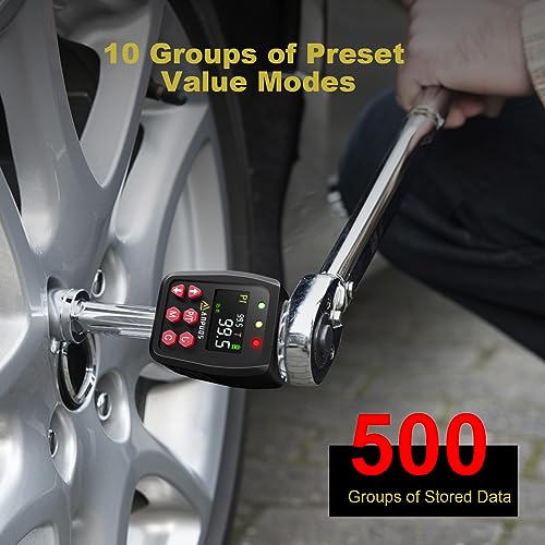 ANPUDS 1/2" Digital Torque Adapter, 5-99.5Ft-lb/6.75-135Nm, Digital Torque Wrench Converter with ±1% Accuracy, Preset Value, Data Storage, Buzzer & LED Indicator, 3/8'' & 1/4'' Adapters for Motorcycle - Image 4