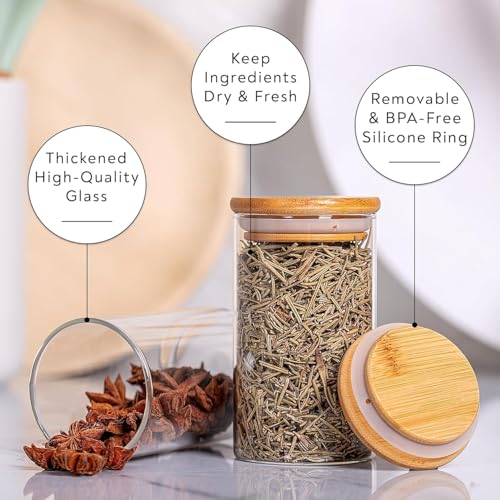 NVRA Premium Glass Containers For Kitchen Set of 12 Kitchen Glass Containers With Wooden Lid | Airtight Glass Jars For Storage | Kitchen Container Set Glass | Spice Jars, Masala Box | 270Ml Each,Clear - Image 4