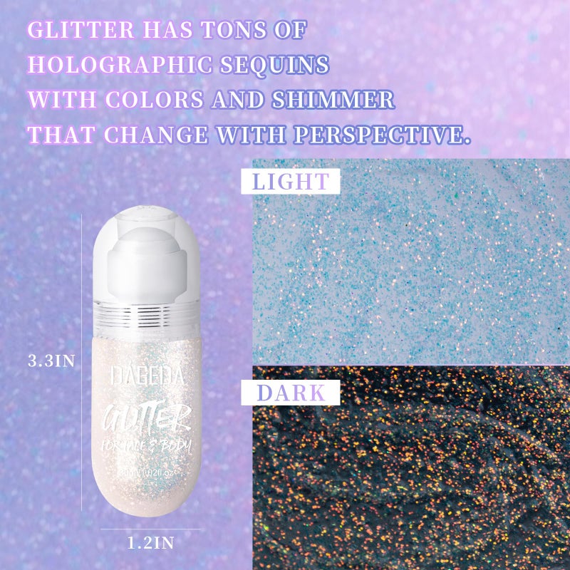 DAGEDA Body Glitter Gel, Roll-on Face Glitter for Mermaid Makeup Festival Rave Accessories, Holographic Hair Glitter Gel,Body Shimmer Halloween Makeup for Rave Party (Galaxy Blue) - Image 3