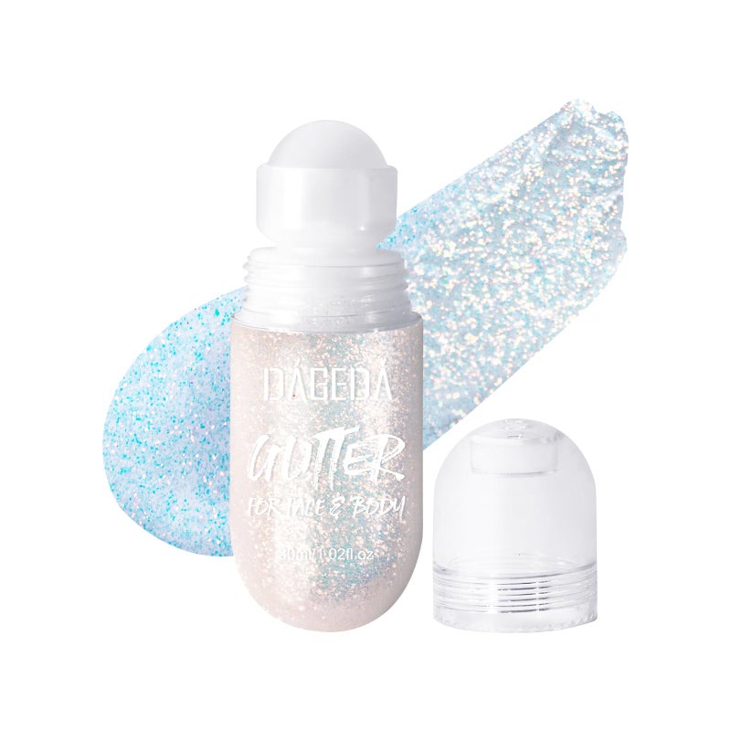 DAGEDA Body Glitter Gel, Roll-on Face Glitter for Mermaid Makeup Festival Rave Accessories, Holographic Hair Glitter Gel,Body Shimmer Halloween Makeup for Rave Party (Galaxy Blue) - Image 1