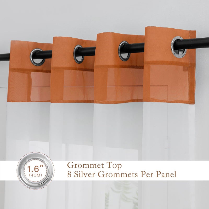 L.Z.E Burnt Orange and White Sheer Curtains 84 Inch Length 2 Panels Set for Living Room Bedroom, See-Through Window Sheers with Design Grommet Top Curtains & Drapes (56" W x 84" L) - Image 3